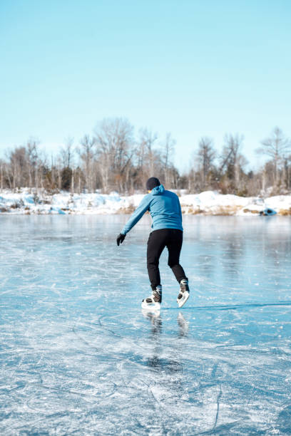istock A young man skates on a frozen lake. 1205823098