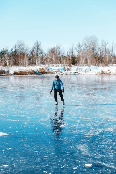 istock A young man skates on a frozen lake. 1205823116