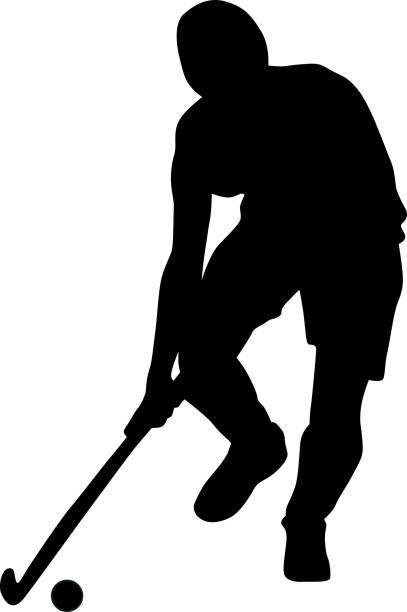 Silhouette of field hockey player with a hockey stick vector art illustration