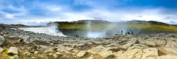 Photo of Dettifoss, North Iceland: Tourists Admiring Waterfall, Panoramic Shot