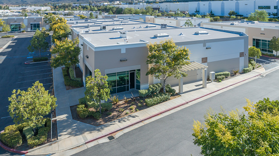 Aerial View Of Industrial Commerce Office Buildings.