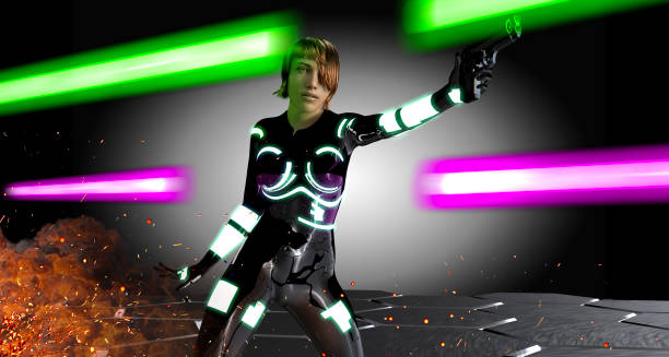 istock Defending of Beautiful Futuristic Hero 1205828673