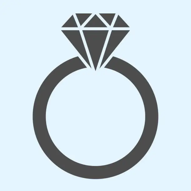Vector illustration of Engagement ring solid icon. Romantic proposal jewelry item with diamond. Wedding asset vector design concept, glyph style pictogram on white background, use for web and app. Eps 10.