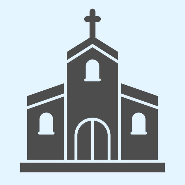 教会のソリッドアイコン。上に十字架を持つ正統派キリスト教の建物。結婚式の資産ベクトルのデザインコンセプト、白い背景にグリフスタイルのピクトグラム、ウェブとアプリのために使� - cathedral点のイラスト素材／クリップアート素材／マンガ素材／アイコン素材
