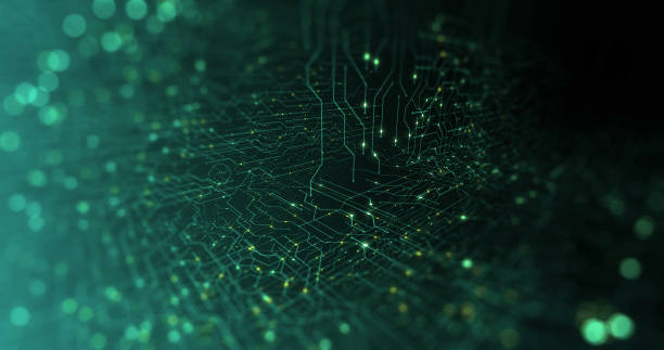 istock Circuit board, Motherboard, Digital chip. Tech science background. Integrated communication processor. Information engineering component with bokeh. 3D Render computer hardware technology 1205830437