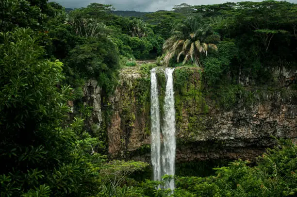 Chamarel Waterfall in the tropical island jungle of Mauritius
