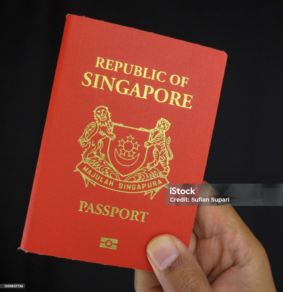 Tay Cầm Hộ Chiếu Cộng Hòa Singapore Màu Đỏ Trên Nền Đen Hình ảnh ...