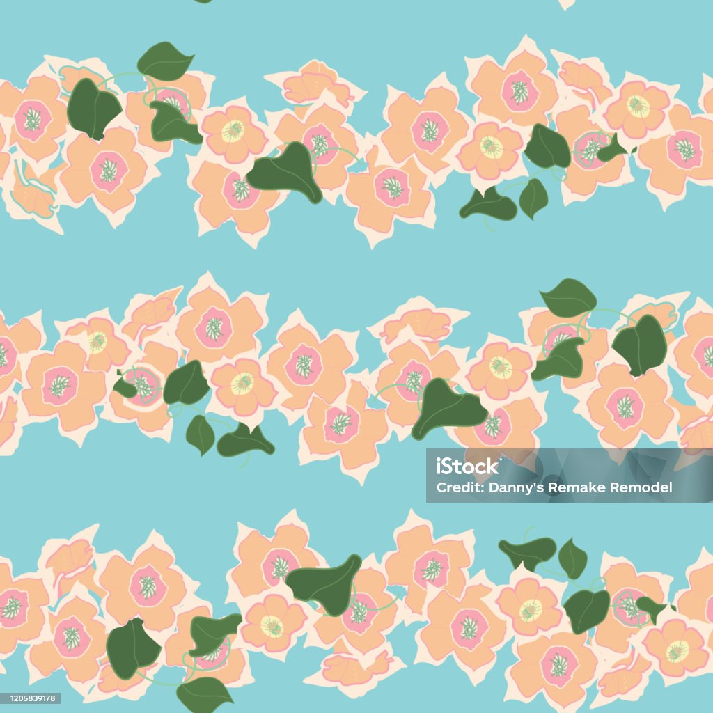Bunga Horizontal Bunga Dalam Garisgaris Horizontal Pada Teal Ilustrasi Stok - Unduh ...