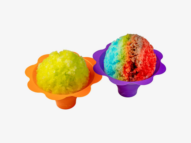 istock Two Hawaiian shave ice, shaved ice or snow cones on a white background. 1205848809