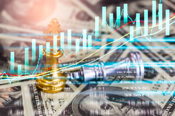 istock Chess game on chess board on stock market or forex trading graph chart for financial investment concept. Economy trends for digital business marketing strategy analysis. Abstract finance background. 1205852029