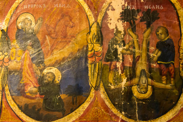 istock Fragments of bible scenes painted by a medieval icon painter. 1205853072