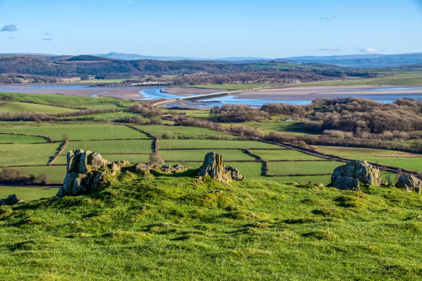 Lake District - Morecambe Bay Estuary and Arnside A view across Morecambe Bay estuary towards Arnside. morecombe bay photos stock pictures, royalty-free photos & images