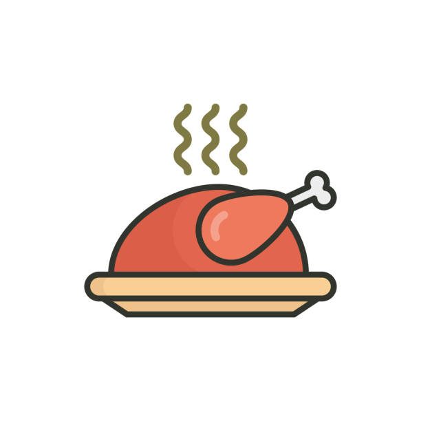 roast vector icon umriss gefüllt stil illustration. - roast chicken restaurant food vector stock-grafiken, -clipart, -cartoons und -symbole