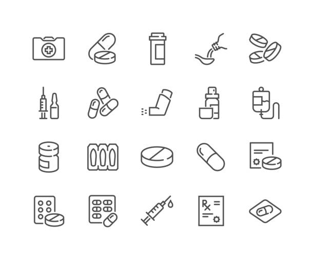Line Medical Drugs Icons Simple Set of Medical Drugs Related Vector Line Icons. 
Contains such Icons as Prescription, Inhaler, Pill and more.
Editable Stroke. 48x48 Pixel Perfect. medicine stock illustrations