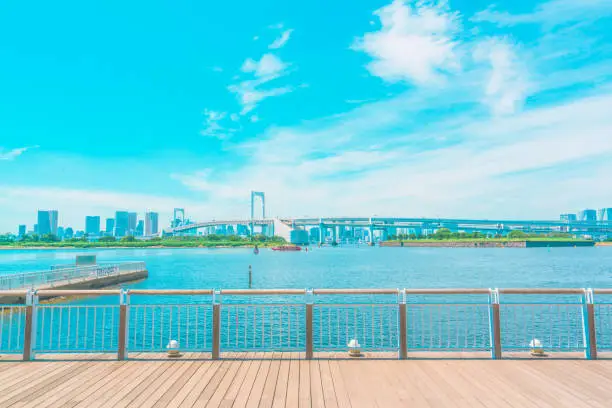 Asia, Japan, Odaiba - Tokyo, Odaiba Seaside Park, Rainbow Bridge - Tokyo