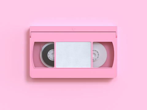 pink video tape cassette 3d rendering minimal style