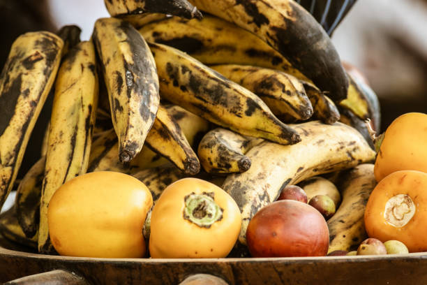 Ripe tropical fruits displayed at a local market in Lima, Peru