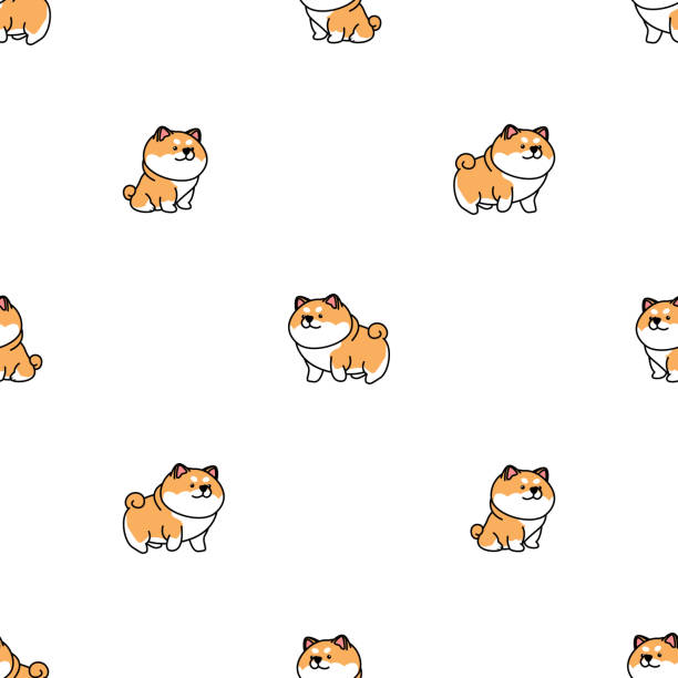 Cute shiba inu dog cartoon seamless pattern, vector illustration Cute shiba inu dog cartoon seamless pattern, vector illustration fat humor black expressing positivity stock illustrations