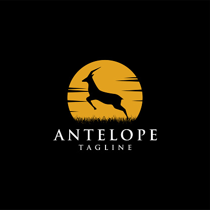 Nature logo template of jumping antelope at the moon night