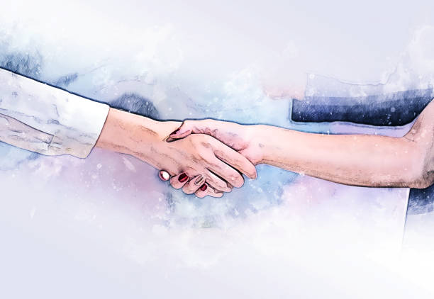 istock Abstract colorful Join hands business partner concept and handshake agreement concept on watercolor painting background. 1205885087