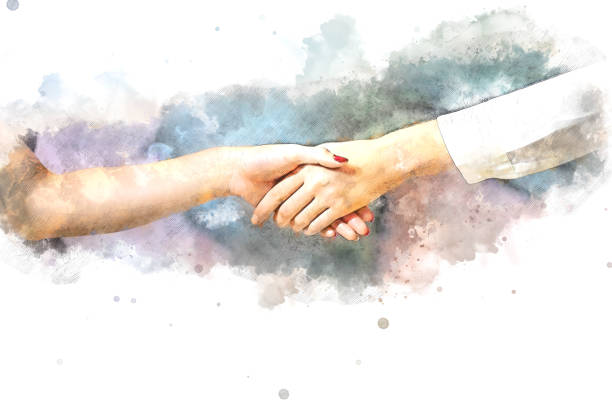 istock Abstract colorful Join hands business partner concept and handshake agreement concept on watercolor painting background. 1205885089