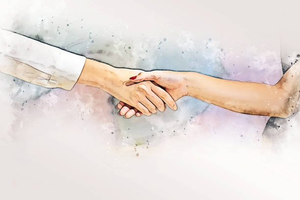 istock Abstract colorful Join hands business partner concept and handshake agreement concept on watercolor painting background. 1205885179