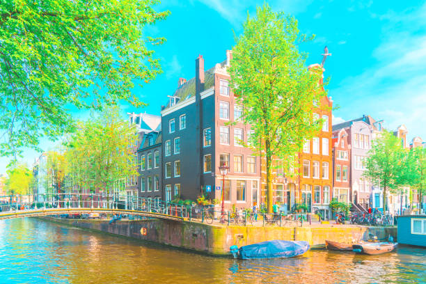 istock Channel in Amsterdam Netherlands houses river Amstel 1205887246