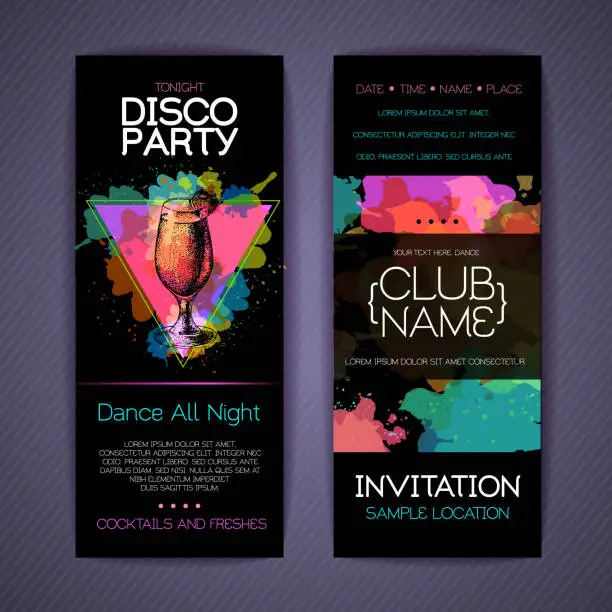 Vector illustration of Disco cocktail party corporate identity templates. Disco background