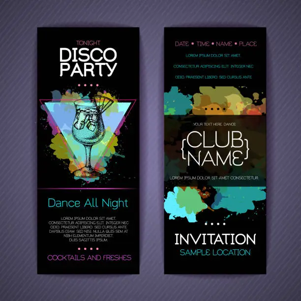 Vector illustration of Disco cocktail party corporate identity templates. Disco background