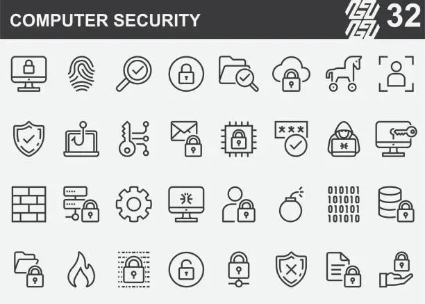 Vector illustration of Computer Security Line Icons