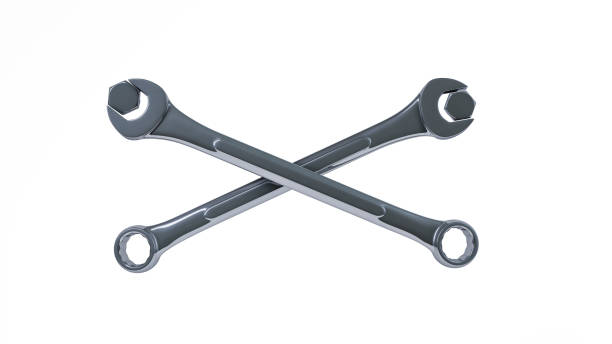 istock Close up of two wrench spanner and nut crossed 1205889511