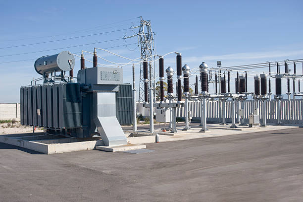 electric power substation - umspannwerk stock-fotos und bilder