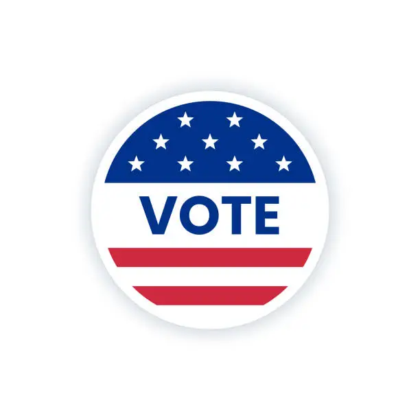 Vector illustration of American vote sticker with USA flag and word vote.