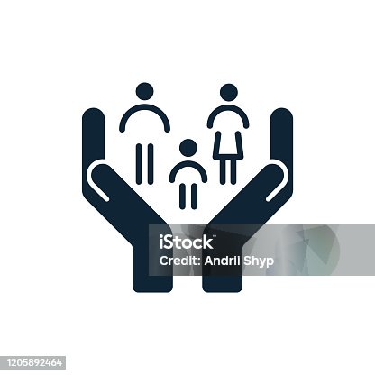 istock Hands holding small family - father, mother and child. 1205892464