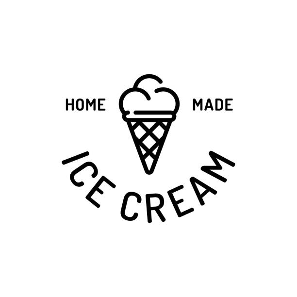 Ice Cream Logo Design Template Ice cream logo design template. Vector sweet dessert in waffle cone logotype background.  Line street food symbol illustration. Candy concept for cafe, cafeteria, restaurant, stall gelato stock illustrations