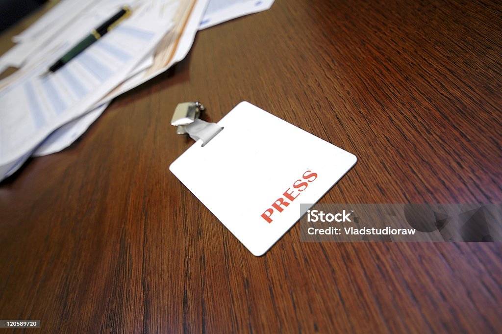 press id's press identification card on the table , press concept , press id Press Pass Stock Photo