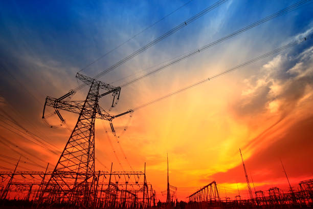 istock Electric tower, silhouette at sunset 1205897542