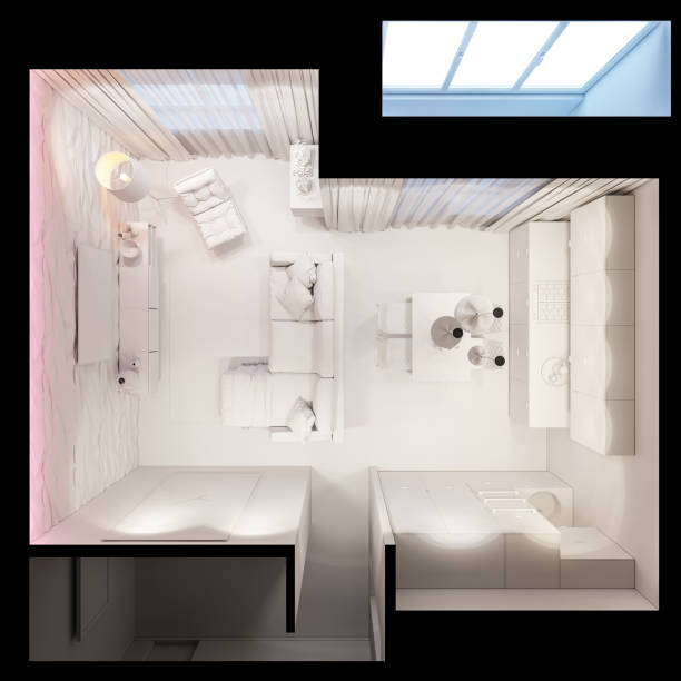 istock 3d render Interior design in Scandinavian style, living room and kitchen 1205903345