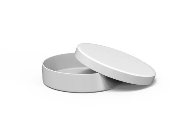 istock Round cardboard packaging box mock up template on isolated white background, 3d illustration 1205904482