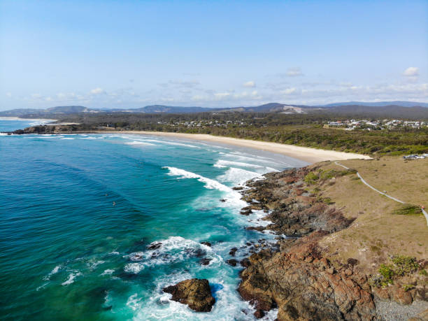 istock Long Wave set coming into long beach view from the headland 1205905005