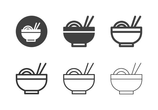 ilustraciones, imágenes clip art, dibujos animados e iconos de stock de iconos de fideos - serie múltiple - noodles