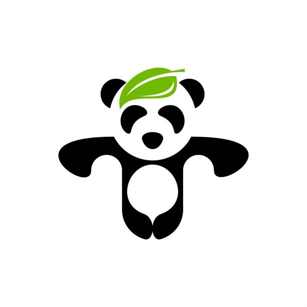 leaf panda logo vector design leaf panda logo vector design for your company or brand fat humor black expressing positivity stock illustrations