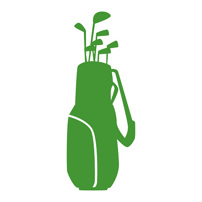 This illustration shows the silhouette of a caddy bag containing a golf club.