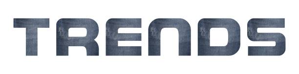 TRENDS word with jeans fabric texture on white background.