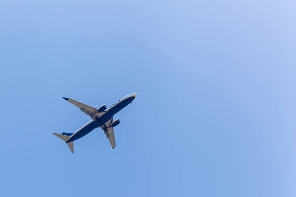 istock The plane is flying in the blue sky 1205911222