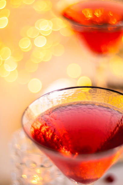 istock Classic red cocktail in fancy texture glass on bright light bokeh background 1205913502