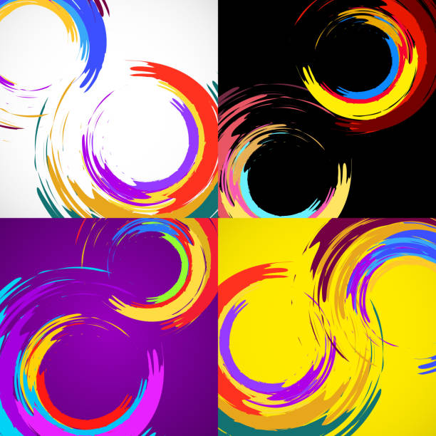 ilustrações, clipart, desenhos animados e ícones de conjunto vetor de círculos coloridos de pincel para o seu design - spiral circle paint splashing