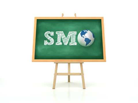 Easel with Word SMO and Globe World - 3D Rendering