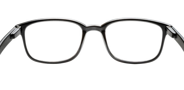 Looking through eye glasses Front view of a black frame eyeglasses with clipping path isolated on white. Low key DSLR photo taken with Canon EOS 6D Mark II and Canon EF 24-105 mm f/4L looking through an object stock pictures, royalty-free photos & images