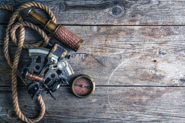istock Nautical equipment on the wooden background, high above 1205916635